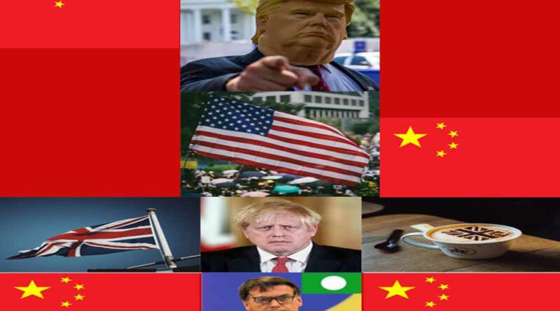 Trump, Boris e Bolsonaro - bandeiras cercados pela China