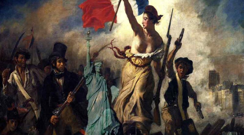 Liberdade é a Mulher com a banderia e chama a frente dos homens