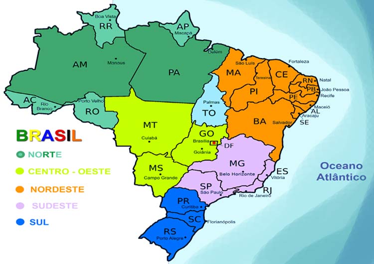 Mapa do Brasil com estados e capitais - (Img. Arte - Redação)
