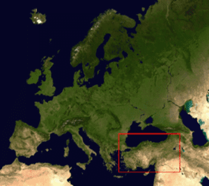 Mapa Eurásia, destacando Região da Turquia